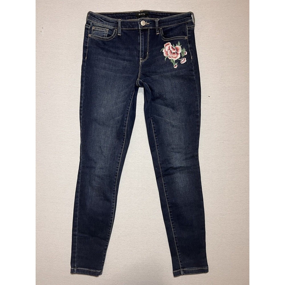 R Jeans Jeans Women Size 28 w/ Flower Design, Inseam 30, Dark Wash Denim